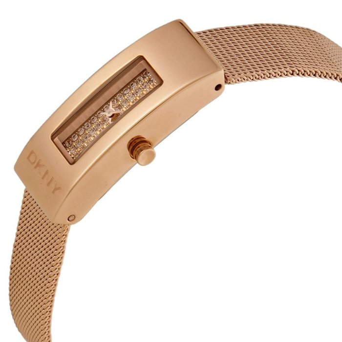 DKNY 玫瑰金色長方型鑽面米蘭帶女錶 NY2111/15mm 原廠公司貨，保固兩年