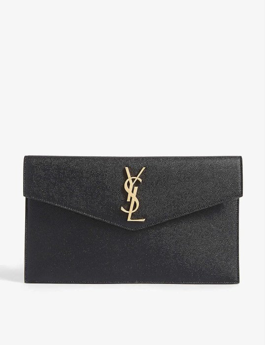 【YSL】 專櫃經典款粒面壓紋魚子醬牛皮手信封包(黑色)