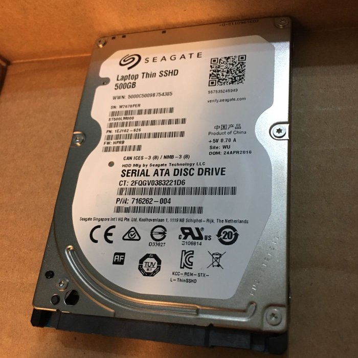 二手近全新Seagate 500g 筆電用硬碟5400轉 2.5吋SSHD 固態混合硬碟，使用294小時