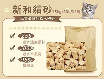 【現貨】新和分解型松木貓砂15kg/28L/33磅/木屑砂/松木砂-信用卡付款【新竹貨運】