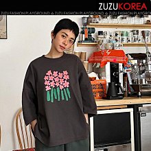 100%韓國空運 [ZUZUKOREA] * 色彩繽紛花朵圖案七分袖上衣(二色) 152874