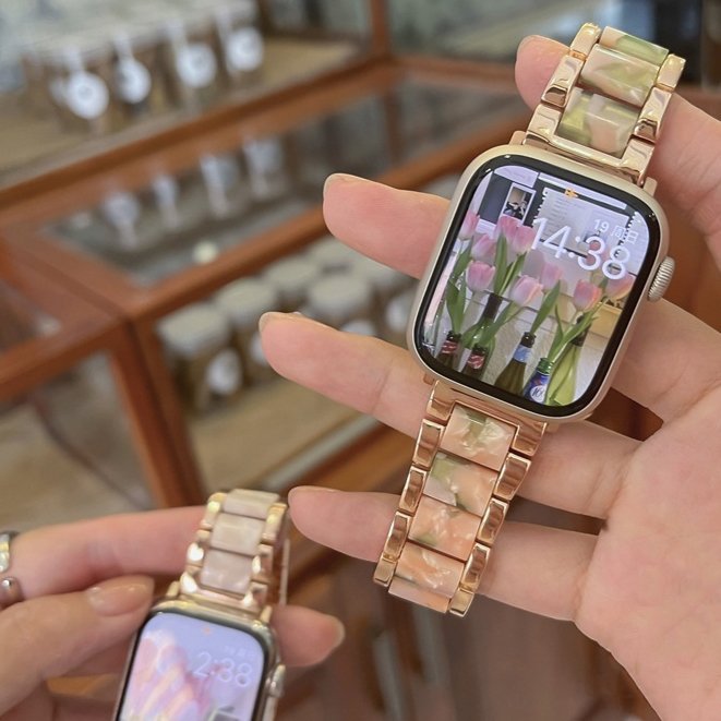 適用蘋果手錶金屬樹脂錶帶 Apple Watch 8 S7 6 SE 5 樹脂金屬錶帶45mm 41mm 44 40mm
