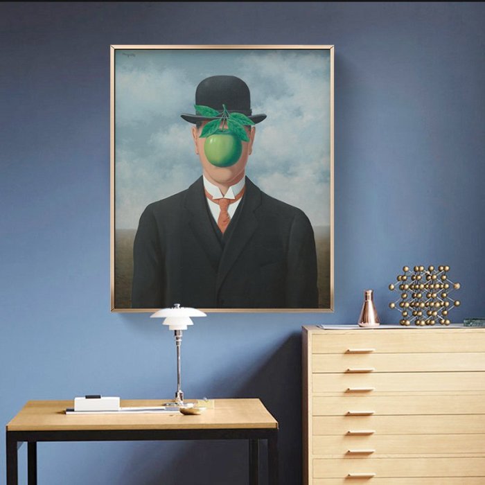 C - R - A - Z - Y - T - O - W - N　Rene Magritte馬格利特比利時畫家談話的藝術名畫超現實主義裝飾畫餐廳玄關油畫