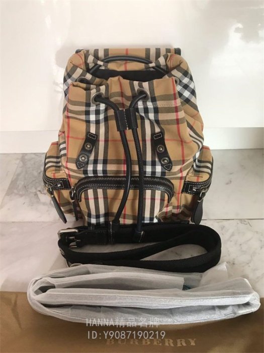 HANNA精品Burberry Rucksack Vintage小款 復古格紋 軍旅後背包 黃色