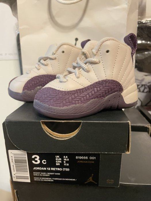 NIKE 全新正品 Jordan 12 Retro Desert Sand TD 米白 紫 小童 819666-001