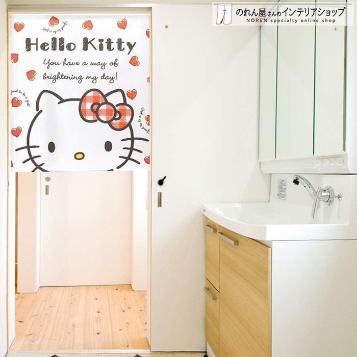 『 貓頭鷹 日本雜貨舖 』 日本🇯🇵製 Sanrio 愛心HELLE KITTY の暖簾 棉麻短門簾