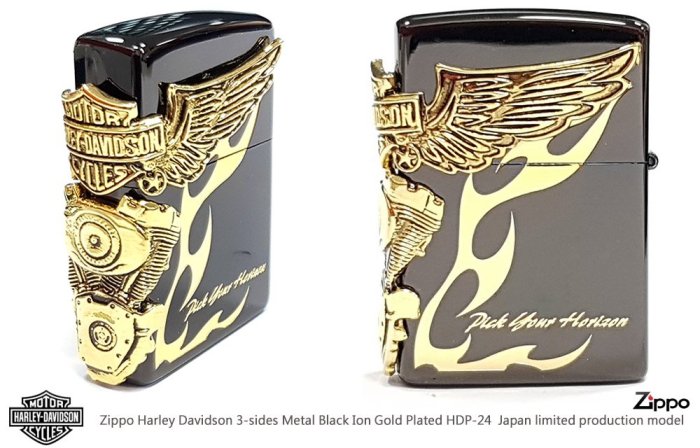 【angel 精品館 】美國 ZIPPO 原廠打火機 日本限定 哈雷黑冰金色側鷹引擎珍藏打火機