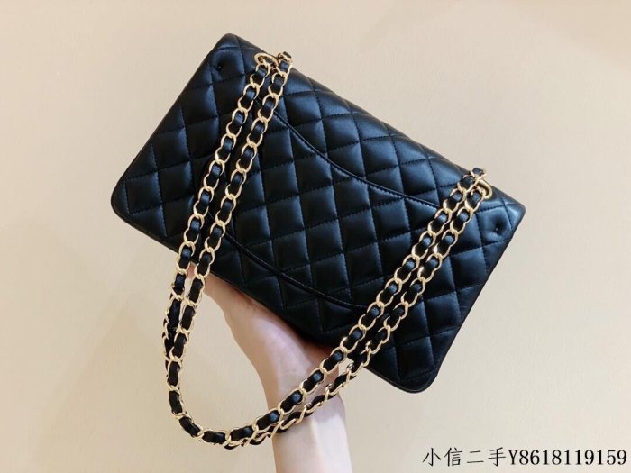 二手 Chanel香奈兒 CF25 Classic flap bag A01112黑色羊皮金扣