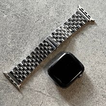 【錶帶家】AppleWatch蘋果表各代 38/40/41mm42/44/45/49mm五珠款高質感實心不銹鋼鋼帶組合