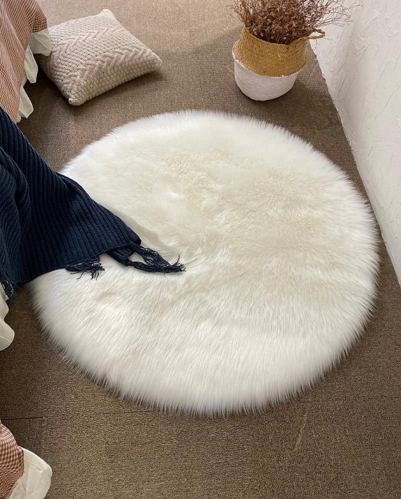 輕奢地毯圓形臥室床邊客廳白色仿羊毛兒童電腦椅子梳妝臺毛絨地墊
