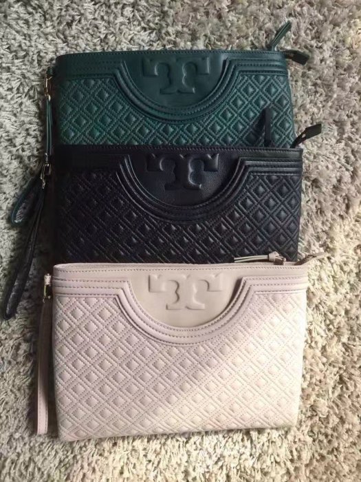 SUNDAY 代購  美國正品 Tory Burch 173   菱格羊皮 手拿包  粉色