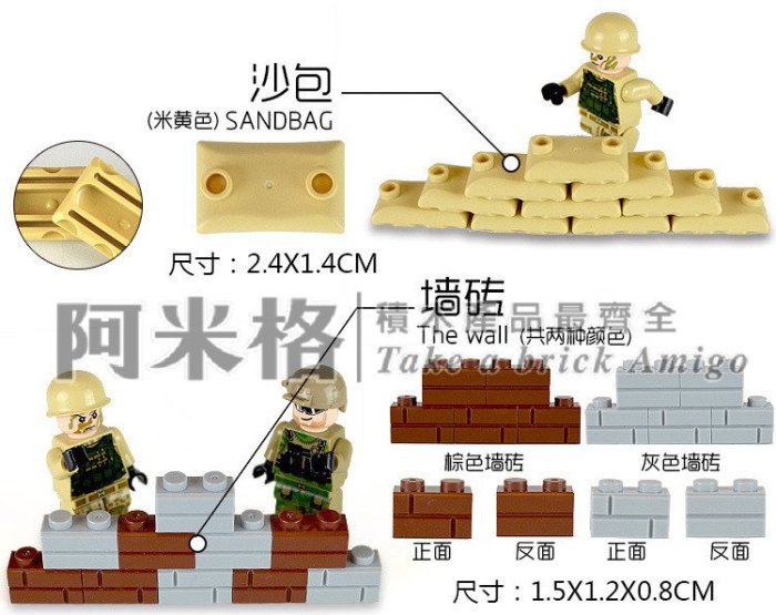 阿米格Amigo│1601B 軍事武器升級包 武器箱 鐵絲網 警犬 防彈背心 軍事系列 積木 第三方人偶非樂高但相容袋裝