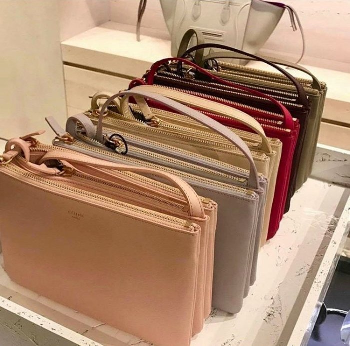 Celine 165113 Trio Bag 小型三層小牛皮斜背包 櫻花粉 現貨