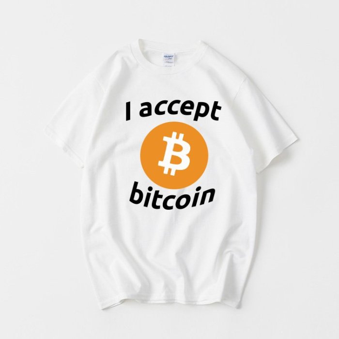 圓領T衣服I accept bitcoin 我接受比特幣挖礦周邊極客T恤短袖大碼衣服男女