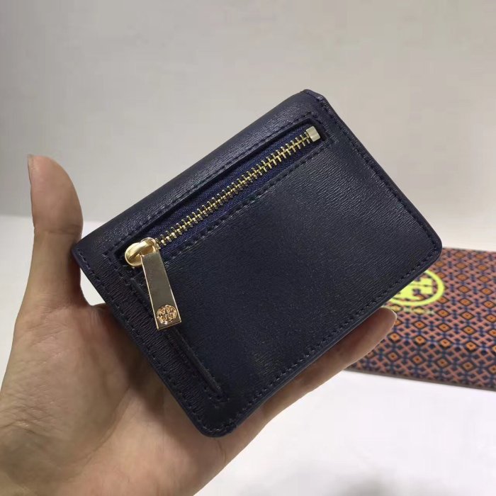 SUNDAY 代購  美國正品 Tory Burch  1310 短夾 兩折錢夾 水波紋牛皮 藏藍