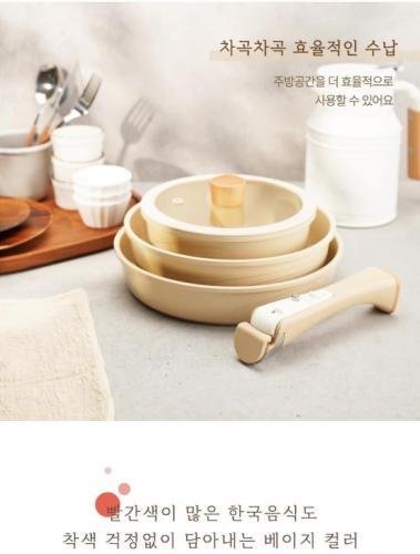 韓國製 Ditto 不沾鍋具5件組 鍋子3入+把手+湯鍋蓋,降價只要1499