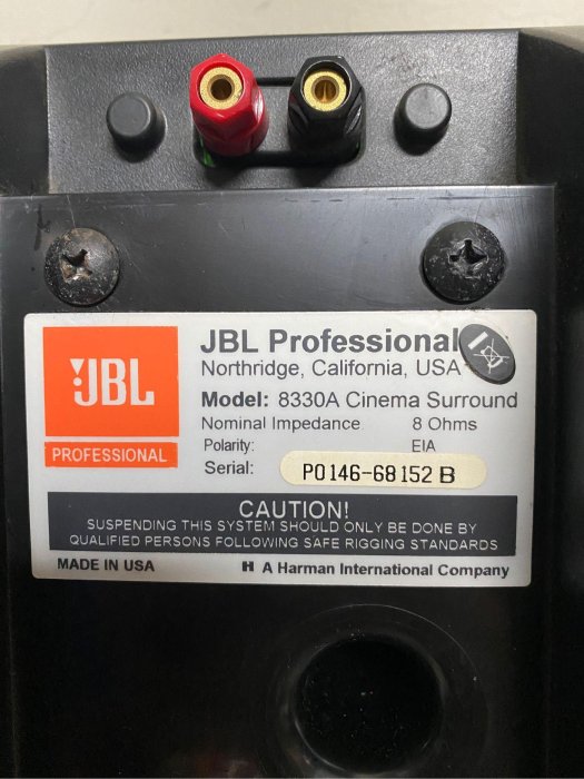 美國原裝進口 JBL 8330A 8吋低音 3音路喇叭 品項優~唱歌/聽音樂/看電影 的好選擇 200W 有專用壁架