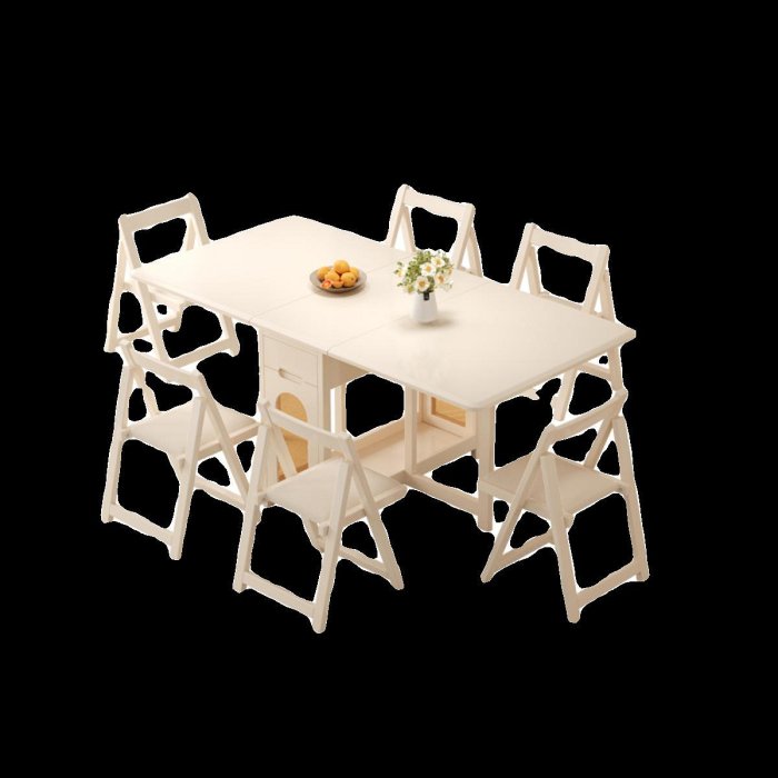 餐桌奶油風全實木餐桌可折疊移動現代簡約小戶型伸縮多功能收納飯桌子
