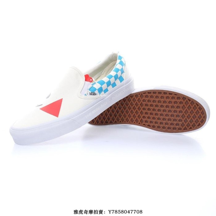 Vans Classic Slip-on“米白紅天藍棋盤格子”藝術一腳蹬懶人鞋滑板鞋　VN000XG88MY　男女鞋