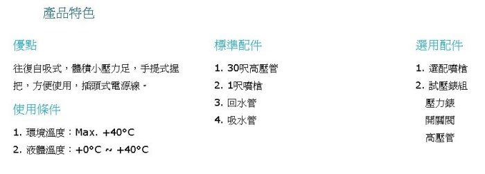 【 川大泵浦 】WALRUS大井 1/3HP噴霧機TH-250P。華樂士TH250P清洗機 洗車機 高壓噴槍 台灣製