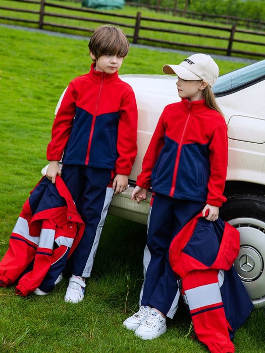 幼兒園園服秋冬沖鋒衣中小學生校服保暖班服冬季運動服三件套~爆款-規格不用 價格不同