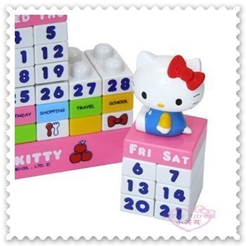 ♥小公主日本精品♥ Hello kitty 積木 玩具 樂高 蝴蝶結 蘋果 鋼琴 月曆 粉色 萬年曆 33094502