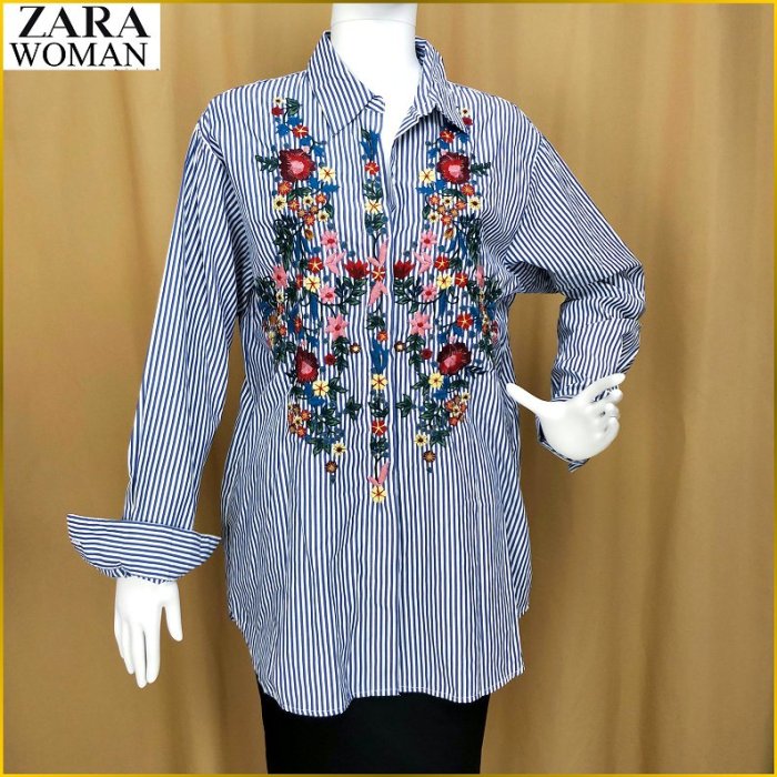 日本帯回 長版薄外套 ZARA 新品 刺繡 襯衫 寬鬆罩衫外套 條紋襯衫 ZARA 女裝 長罩衫 薄外套 A2F23Z