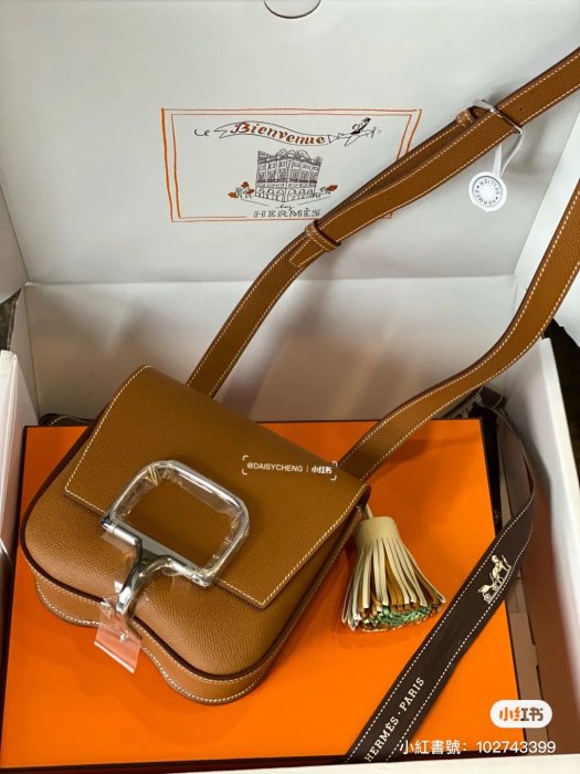 【翰貝格名牌館】全新真品 HERMES Della Cavalleria Mini Epsom 皮革 金棕 屁股包