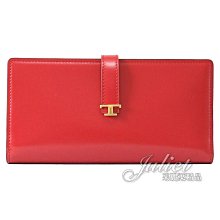 【茱麗葉精品】【全新商品】TODS 專櫃商品 T Timeless 金屬LOGO小牛皮對開釦式長夾.亮紅 現貨