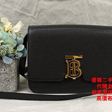 優買二手精品名牌店 BURBERRY 新款 TB 黑色 全皮 牛皮 荔枝皮 BOX 肩背包 斜背包 側背包 兩用包 學院包 相機包 超新美品