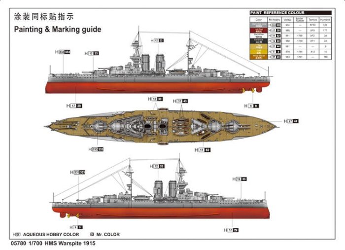 Trumpeter 小號手 1/700 英國 厭戰號 Warspite 戰列艦 1915年 無畏艦 組裝模型 05780