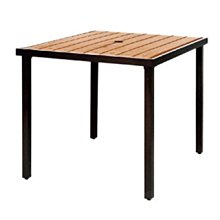 [家事達] OA-282-1 鐵製塑木休閒方桌(烤黑)