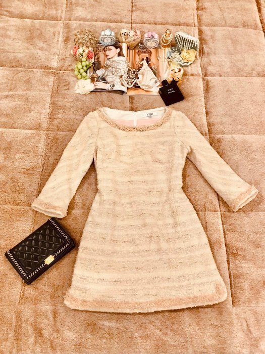 專櫃品牌FASHION SHOW小香風滿載立體金蔥氣質秋冬洋裝
