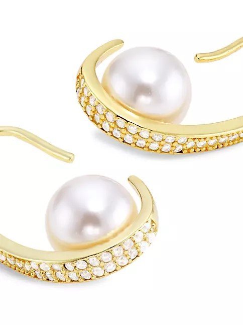 SHASHI 紐約品牌 Michelle 鑲鑽C形耳環 金色珍珠耳環