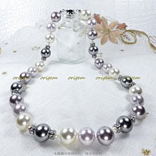 珍珠林~12MM一珠一結珍珠晶鑽項鍊~南洋深海硨磲貝珍珠:深灰色、深紫、淺紫與白色#016+2