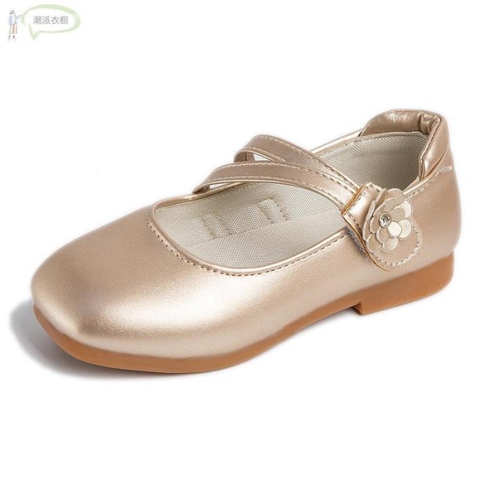女童皮鞋婚禮派對公主兒童平底鞋帶花朵甜美柔軟經典春秋兒童學校鞋