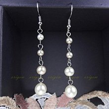 珍珠林~8MM~4MM垂吊針(夾)式珍珠耳環~高級琉璃水晶珍珠#671+8