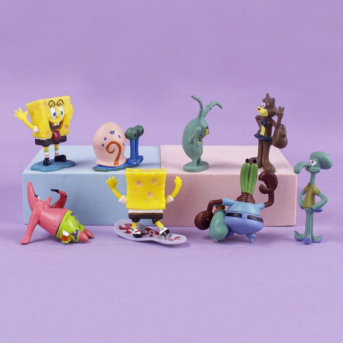 模型手辦 海綿寶寶擺件8件套派大星章魚哥蛋糕裝飾扭蛋娃娃機公仔魚缸造景