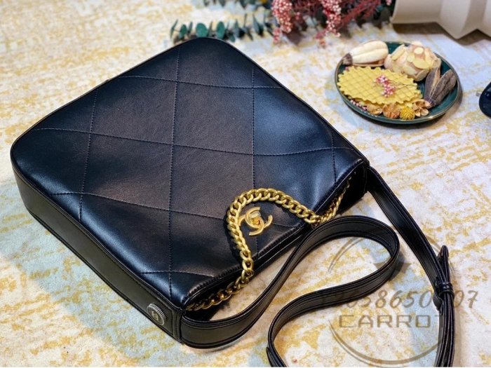 二手精品 CHANEL 香奈兒 Hobo Handbag 嬉皮包 單肩斜跨包 托特包 女款 黑色 AS2844