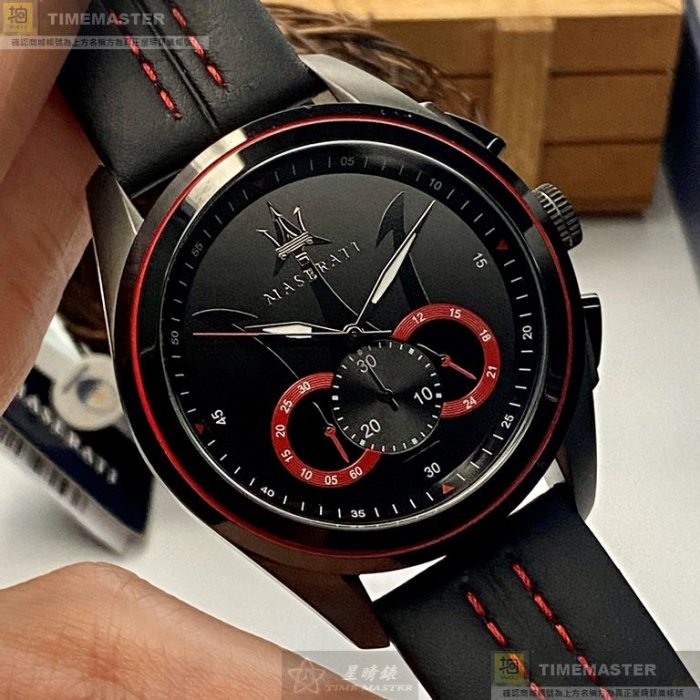 MASERATI手錶,編號R8871612023,46mm黑錶殼,黑紅色錶帶款