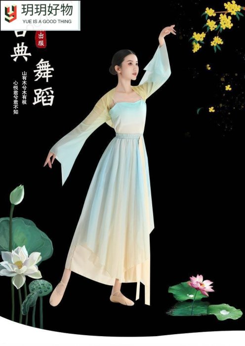 古典舞蹈服女飄逸紗衣舞練功服女身韻仙氣雪紡上衣演出服古風~玥玥運動~