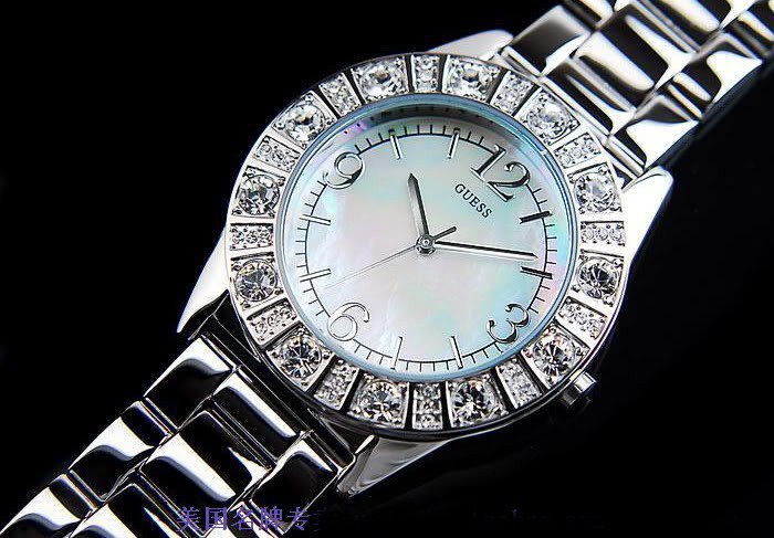 GUESS手錶不銹鋼時尚大粒鑲鉆貝母錶盤簡約大氣石英錶女士腕錶