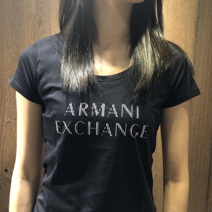 美國百分百【Armani Exchange】T恤 AX 短袖 logo 上衣 T-shirt 設計 黑色 女 H658