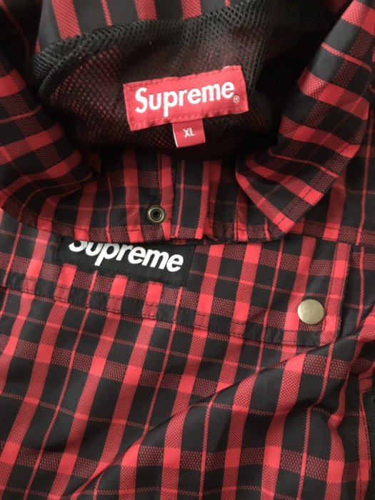 supreme nylon plaid pullover 18FW紅色黑紅格紋風衣外套| Yahoo奇摩拍賣