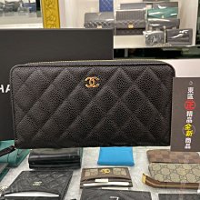 ㊣東區正精品㊣CHANEL AP0242 全新香奈兒黑色荔枝牛皮金釦後口袋ㄇ字拉鍊長夾皮夾 RZ3619