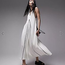 (嫻嫻屋) 英國ASOS-Topshop 黑色邊V領V背露美背對比白色長裙洋裝禮服EE23