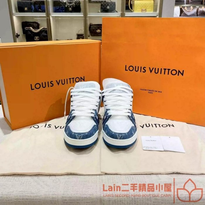 二手精品 LV 路易威登 牛仔藍色鞋子 休閒鞋  trainer 男士鞋