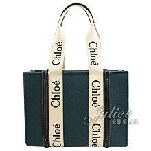 【茱麗葉精品】全新精品 CHLOE 專櫃商品 Woody 經典LOGO織帶毛絨肩背托特包.藍綠 中 現貨