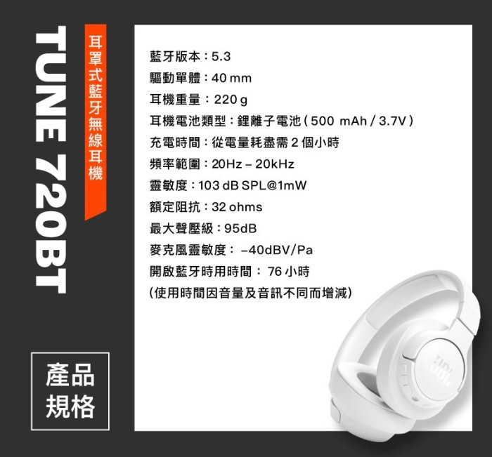 分期免運 贈線材組/耳機架 JBL Tune 720BT 耳罩式 藍牙 耳機 黑/白/藍/紫 重低音 公司貨 保固一年