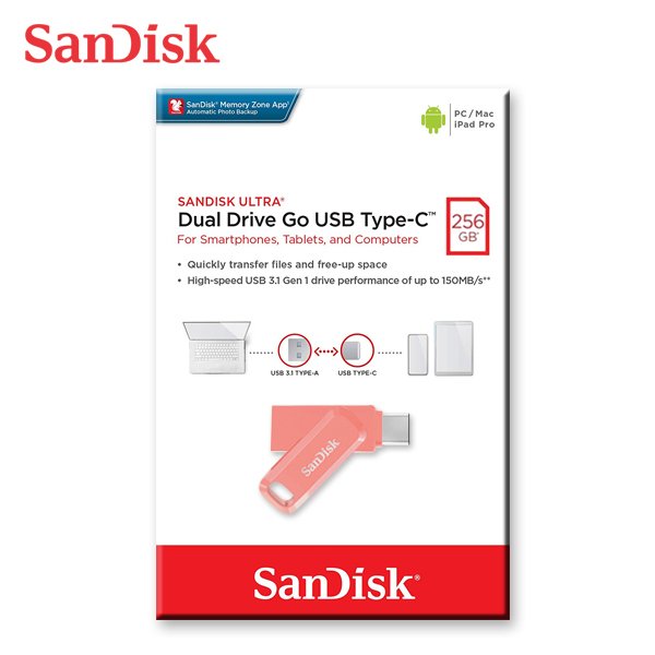 SanDisk Ultra GO 蜜桃橘 OTG 旋轉隨身碟 256G (SD-DDC3-PC-256G)